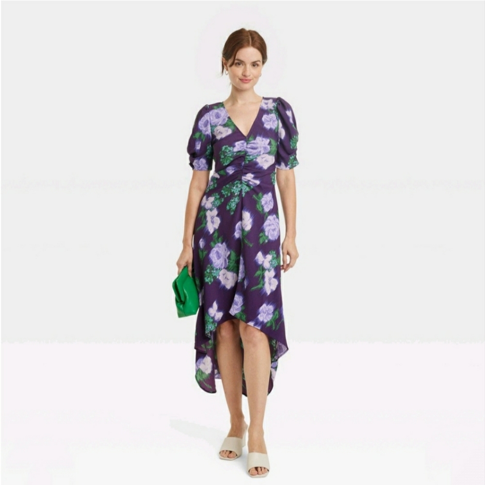A New Day Women's Crepe Short Sleeve Floral Midi Dress